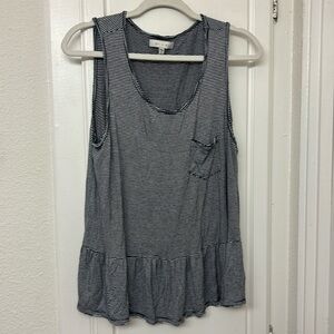 Anthropologie Eri + Ali Tank Size Small Stripe Blue White Grey Flare Pocket